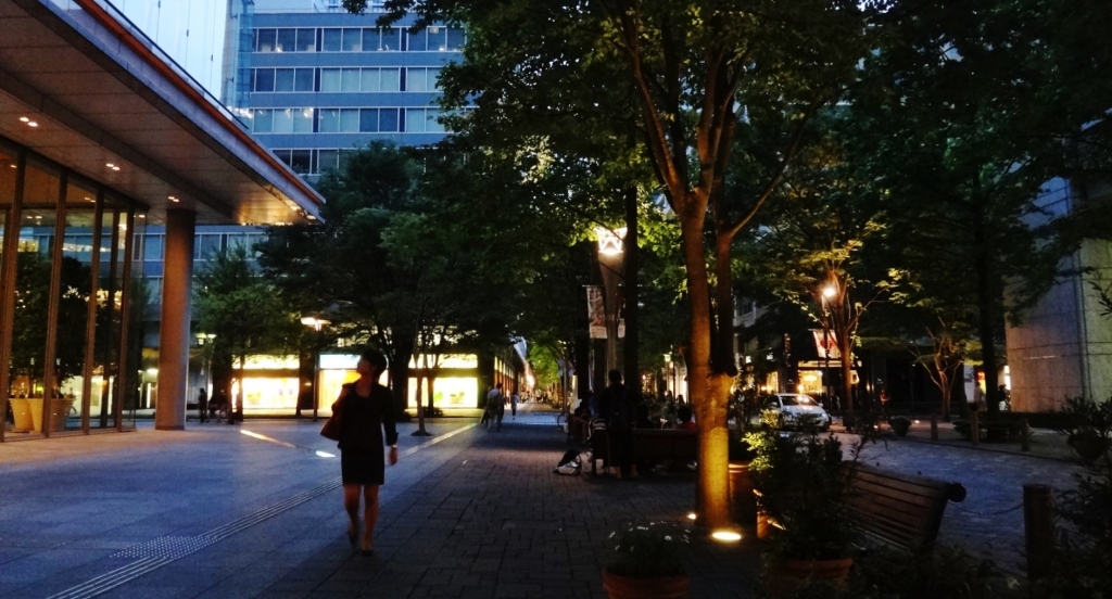 Marunouchi trees night woman Tokyo