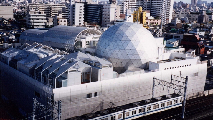 Sumida Lifelong learning center aerial train tracks